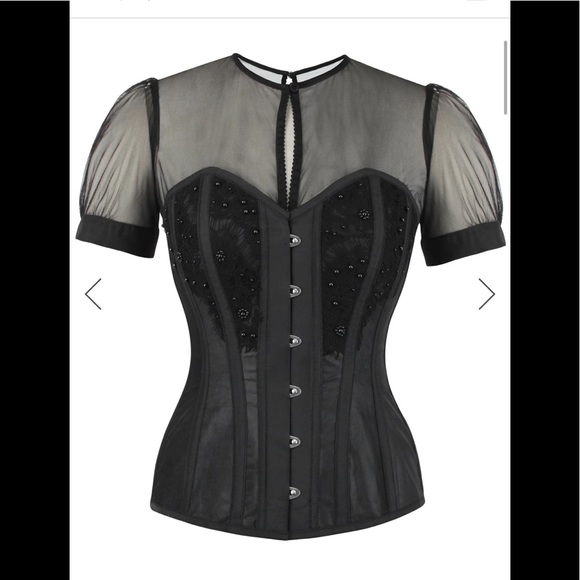 Corset Story Tops - NWT Corset Story Black Mesh Corset With Semi-Sheer Sleeves size 18